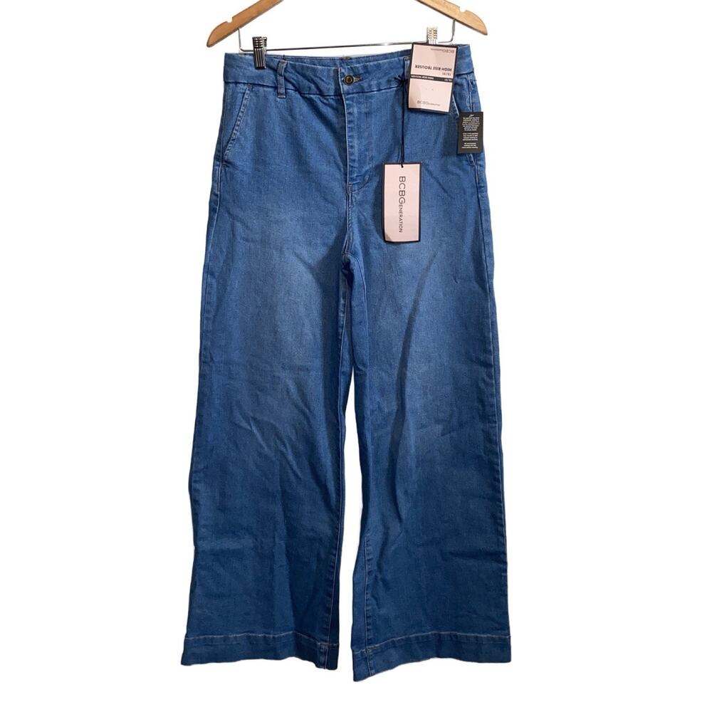 BCBGeneration High Rise Trouser Size 13 x 30 NWT Blue Denim Stretchy Wide Leg